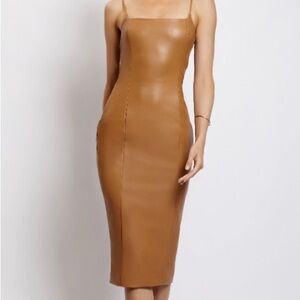 Tan Bodycon Midi Dress Square Neck Sleeveless